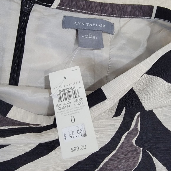NEW Ann Taylor Slik and Linen Blend Skirt Gray Black Abstract Print Size 0 - Picture 11 of 14